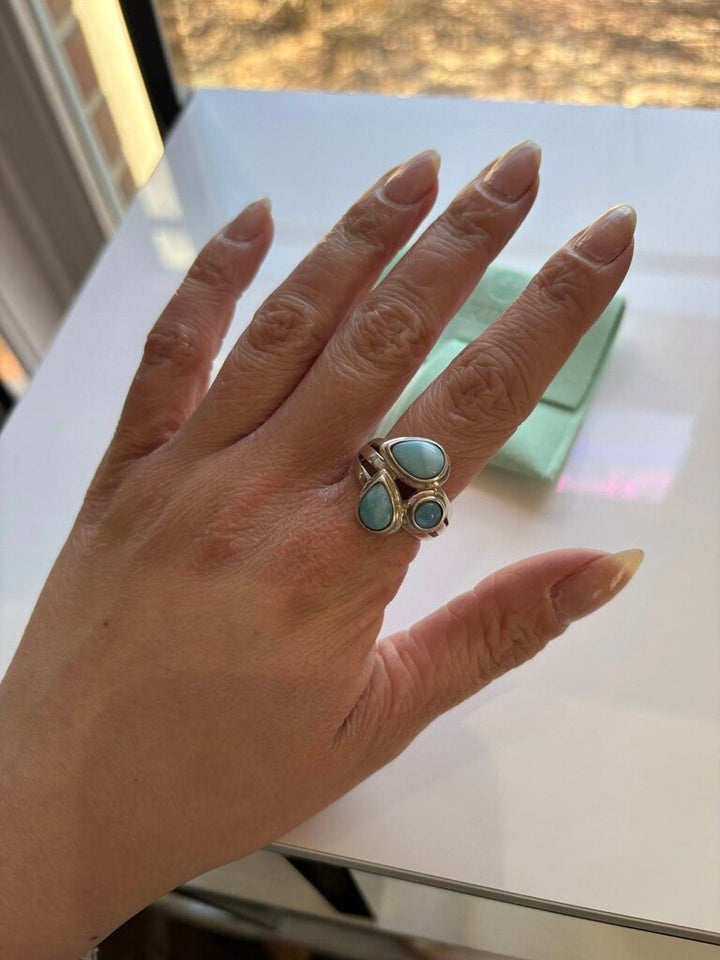 Larimar Multi Stone Sterling Silver Ring - Size 8.5
