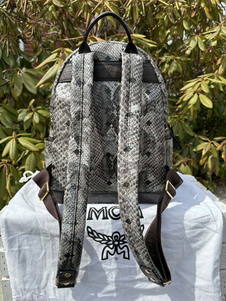 bristol studded leather backpack MCM Visetos Snakeskin Studded Leather Backpack – Chic Boutique Consignments