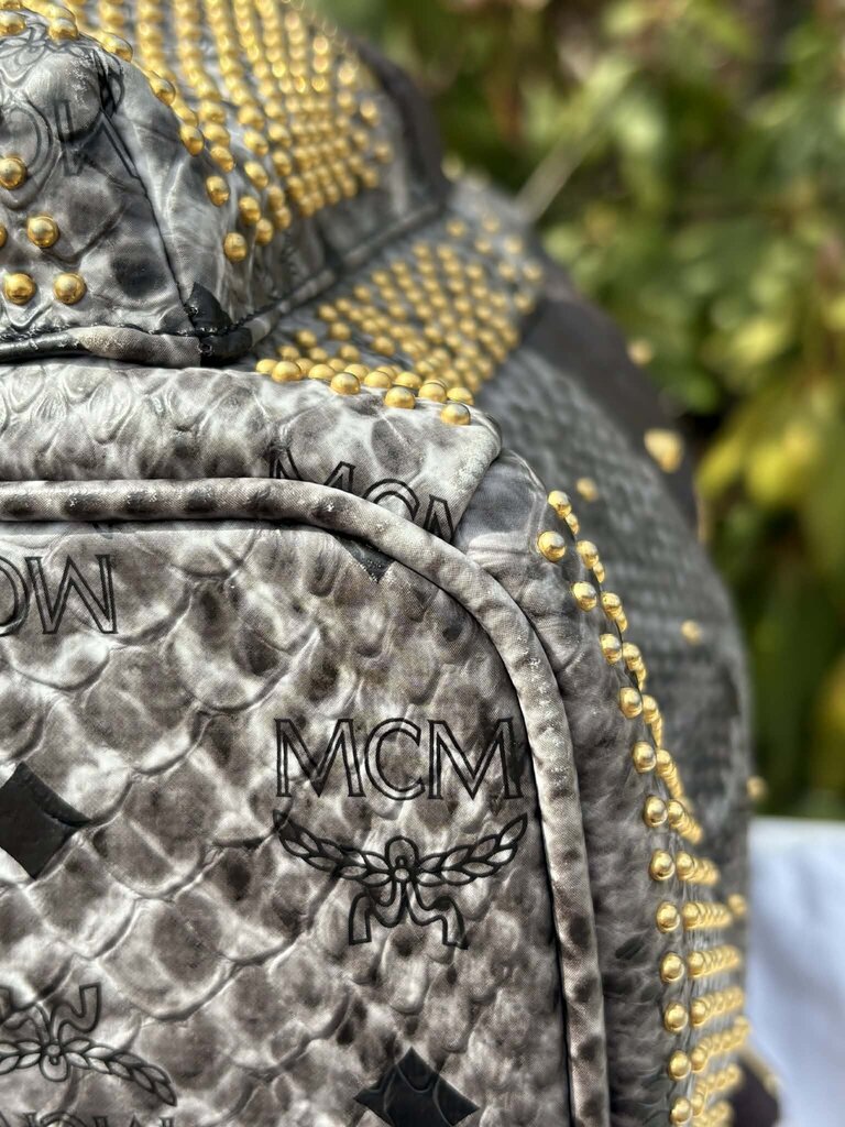 bristol studded leather backpack MCM Visetos Snakeskin Studded Leather Backpack – Chic Boutique Consignments