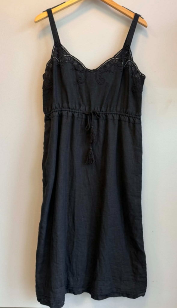 J Crew Black Embroidered Linen Midi Dress
