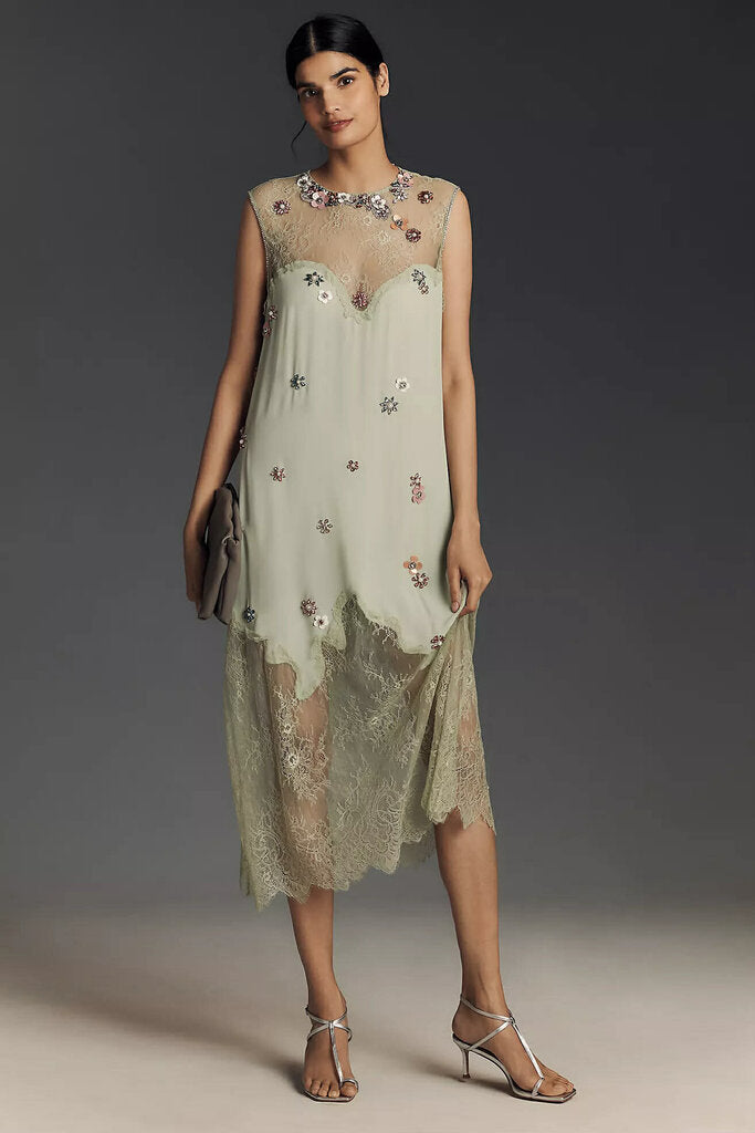 Anthropologie NWT Forever That Girl Floral Applique Sleeveless Midi Dress (Retails $228) - Size Large