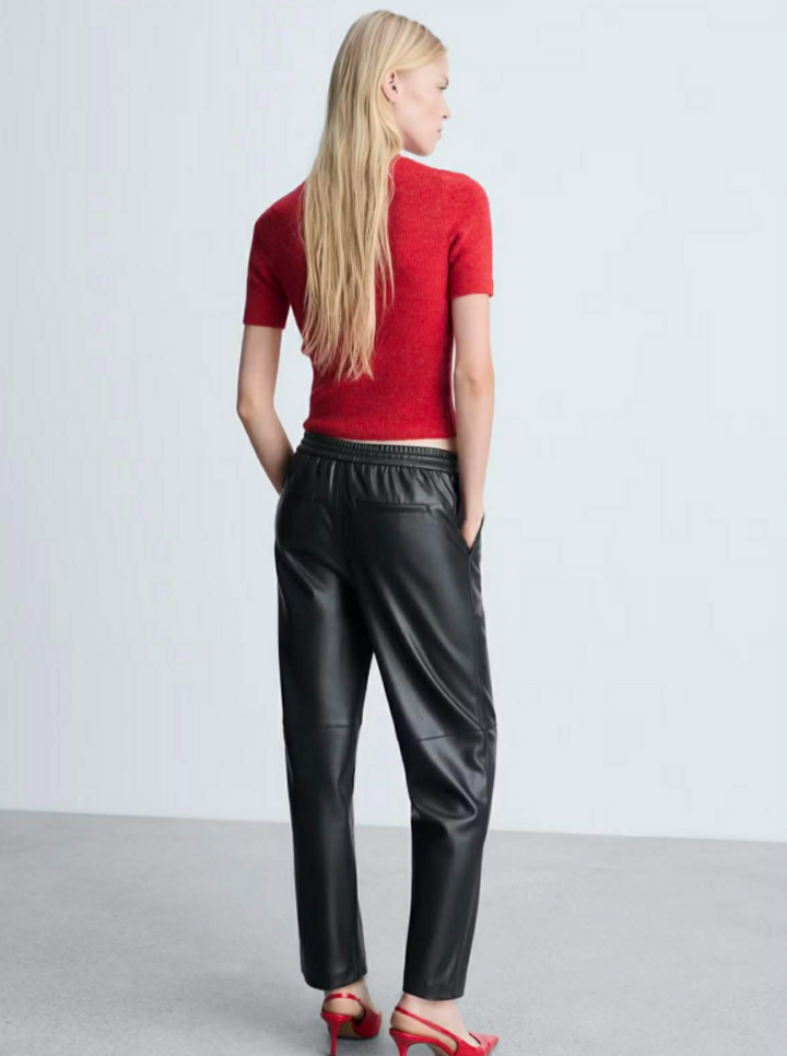 Mango Faux Leather Pants With Elastic Waist - Size Small
