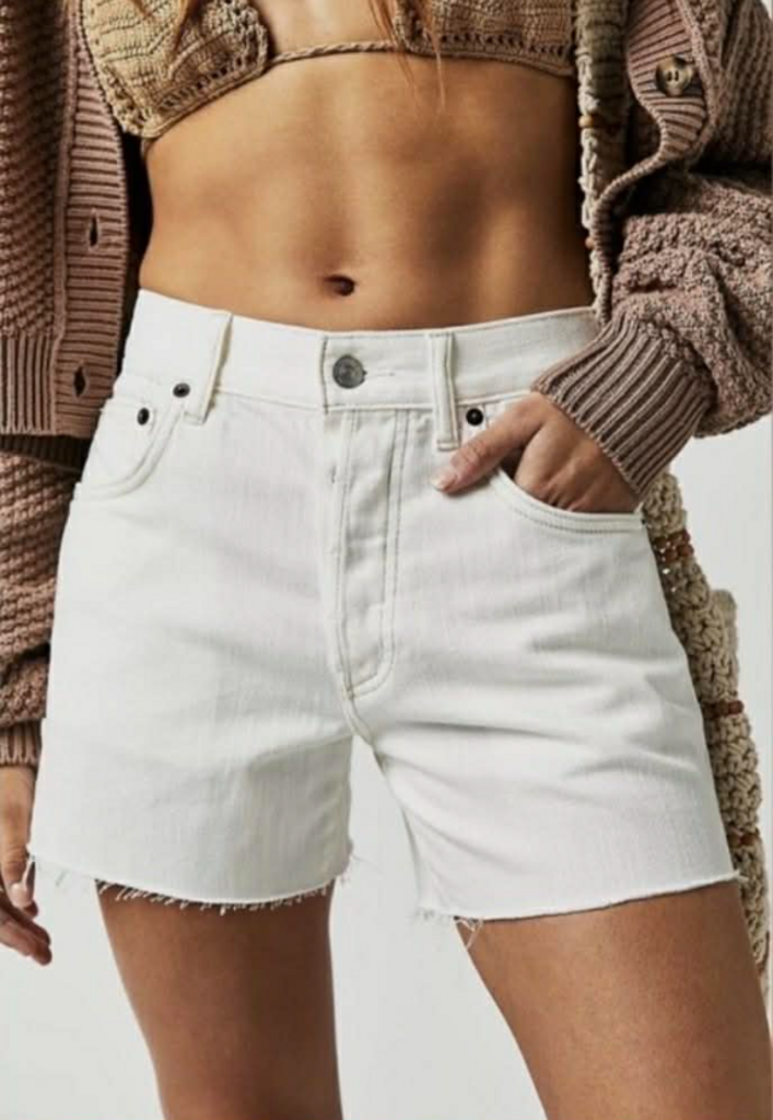 Free People We The Free Ivy Mid Rise Cutoff Denim Shorts in White - Size 29