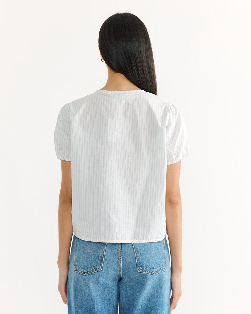 Deiji Studios Double Frill Top in Sage Stripe - Size Large (Retails for $160)
