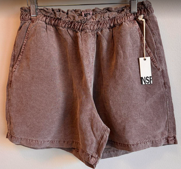 NSF Joey Elastic Waist Easy Shorts In Washed Brown NWT - Size Large