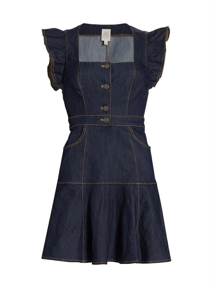 Cinq à Sept Ansley Squareneck Ruffle Denim Dress - Size 2 (Retails for $395)