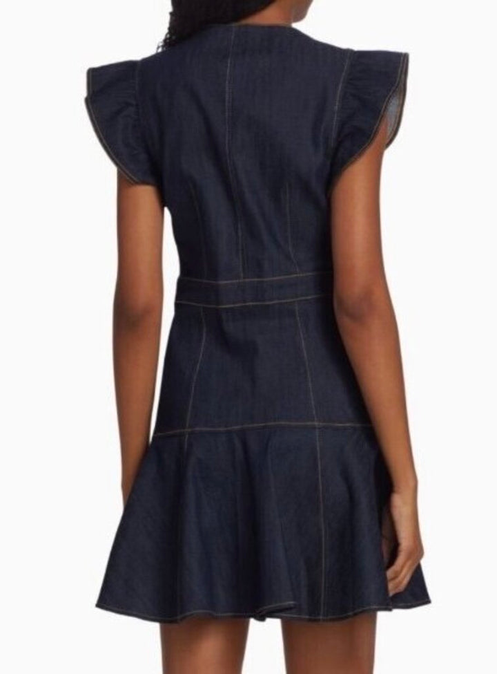 Cinq à Sept Ansley Squareneck Ruffle Denim Dress - Size 2 (Retails for $395)