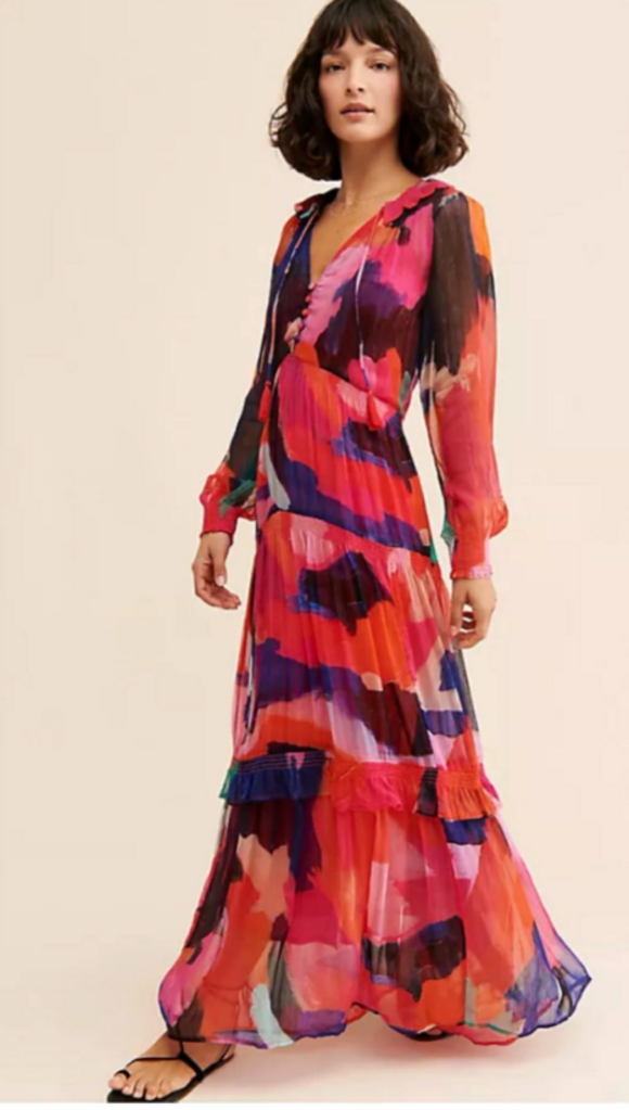Anthropologie The Marais Printed Chiffon Maxi Dress