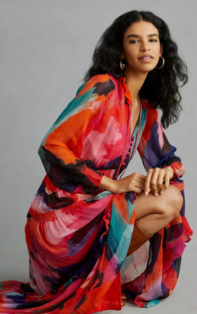 Anthropologie The Marais Printed Chiffon Maxi Dress