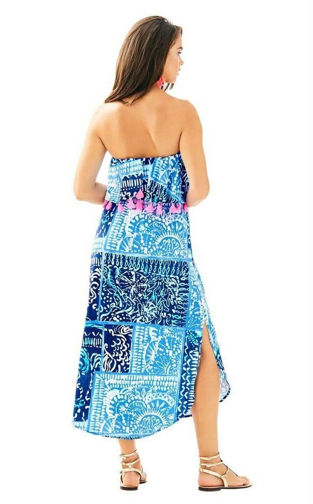Lilly Pulitzer Meridian Deep Indigo Back Flounce Tassel Midi Dress - Size Small