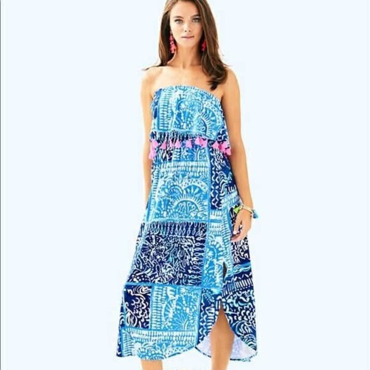 Lilly Pulitzer Meridian Deep Indigo Back Flounce Tassel Midi Dress - Size Small
