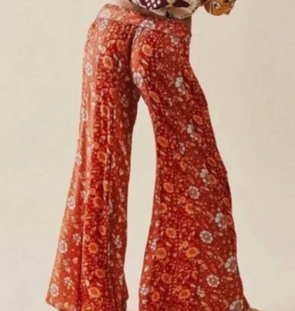 Free People Bali Sultry Boho Flare Pants in Rust - Size Small