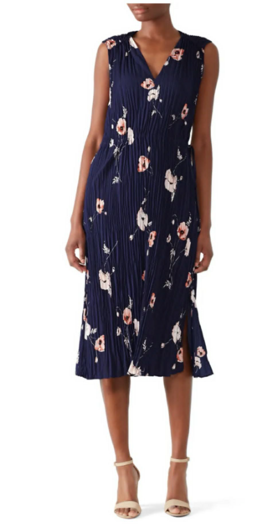 Vince Tossed Popp V-Neck Pleated Dress Size Small