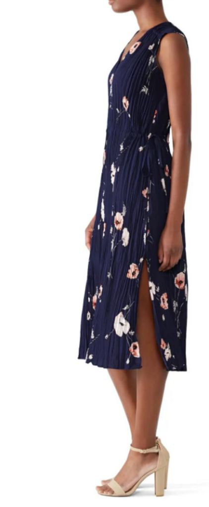 Vince Tossed Popp V-Neck Pleated Dress Size Small