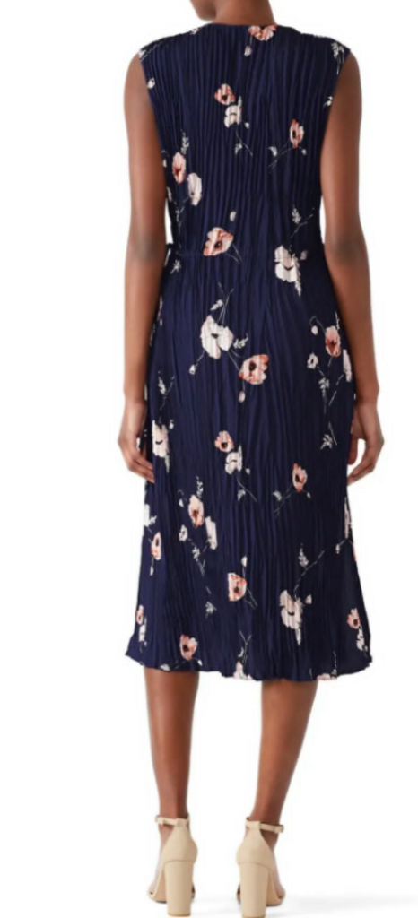 Vince Tossed Popp V-Neck Pleated Dress Size Small