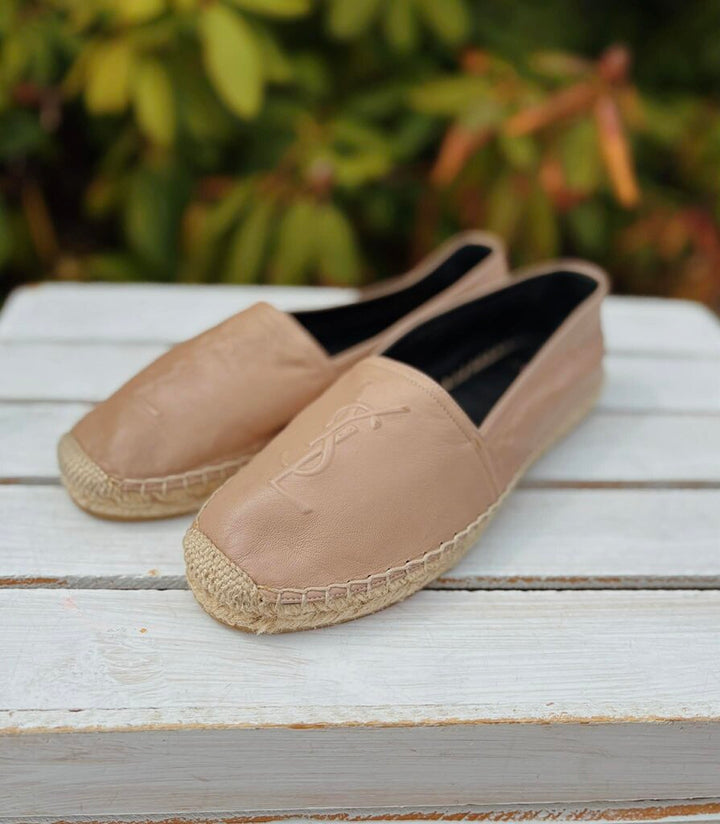 Saint Laurent Leather Whipstitch Trim Espadrilles - Size 38.5