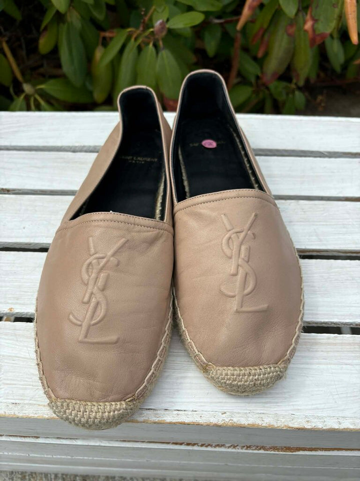 Saint Laurent Leather Whipstitch Trim Espadrilles - Size 38.5