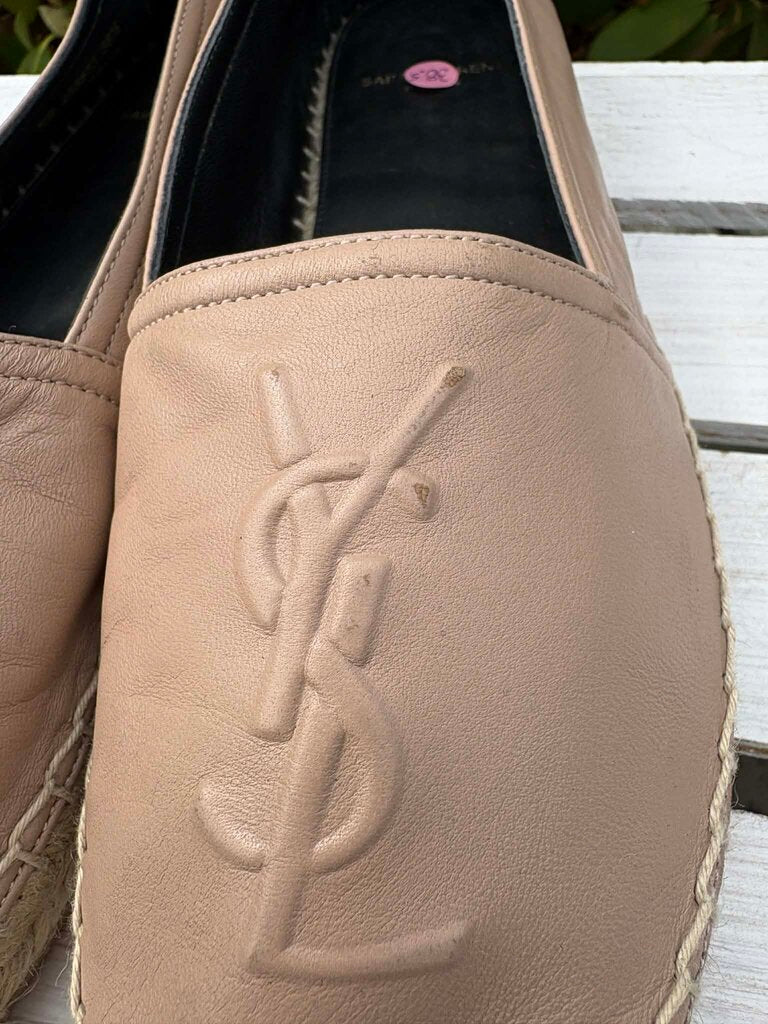 Saint Laurent Leather Whipstitch Trim Espadrilles - Size 38.5