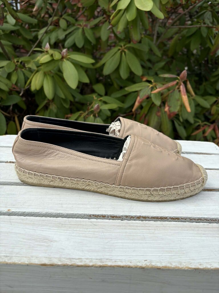 Saint Laurent Leather Whipstitch Trim Espadrilles - Size 38.5