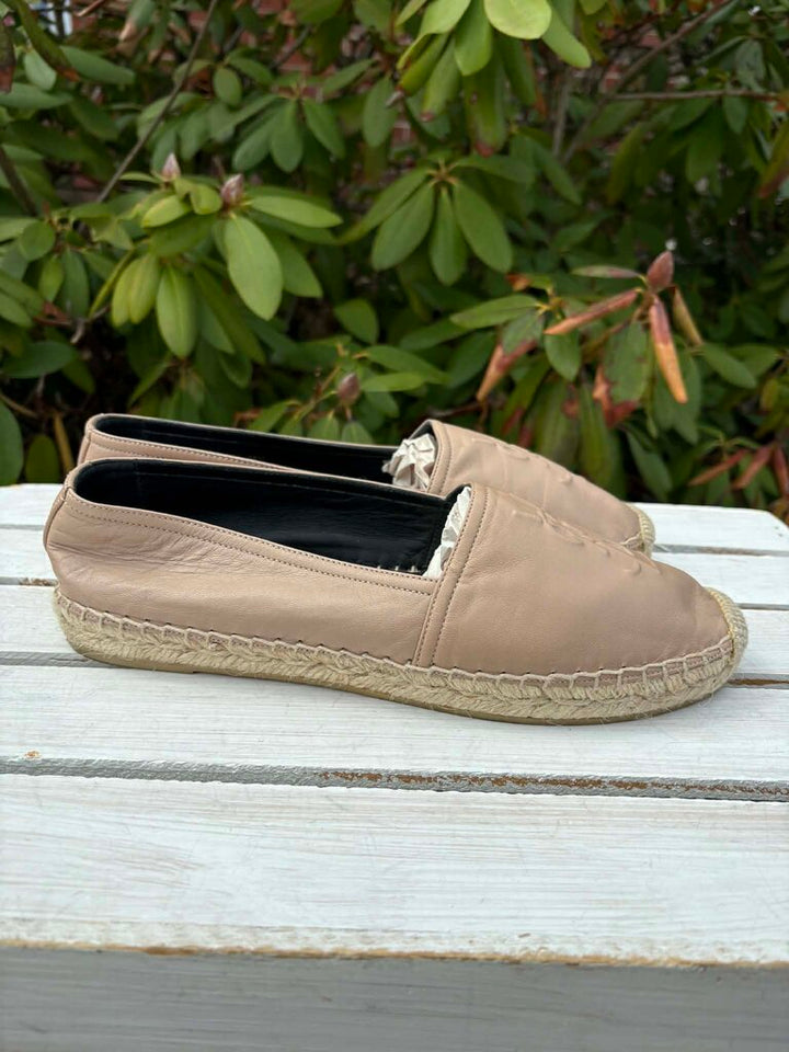 Saint Laurent Leather Whipstitch Trim Espadrilles - Size 38.5