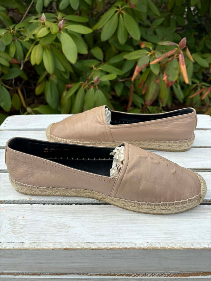 Saint Laurent Leather Whipstitch Trim Espadrilles - Size 38.5