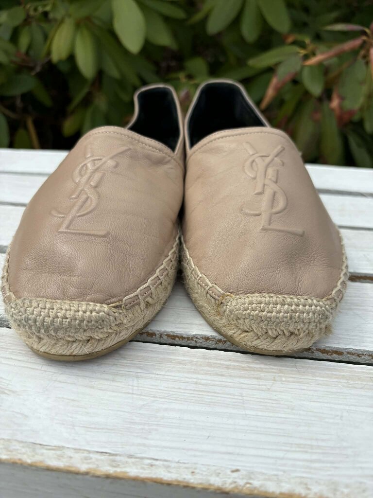 Saint Laurent Leather Whipstitch Trim Espadrilles - Size 38.5