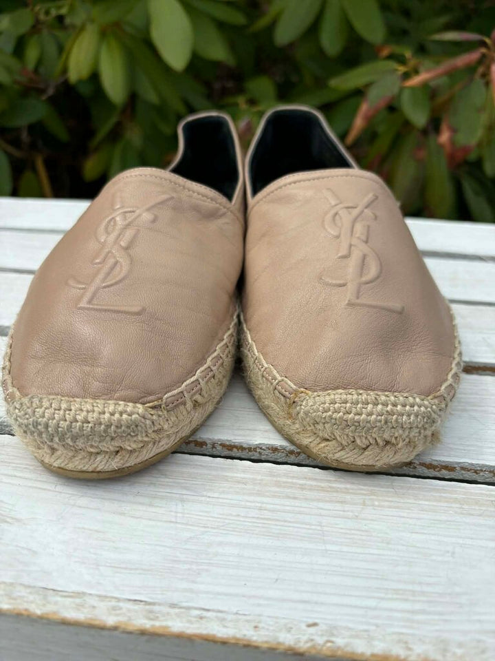 Saint Laurent Leather Whipstitch Trim Espadrilles - Size 38.5
