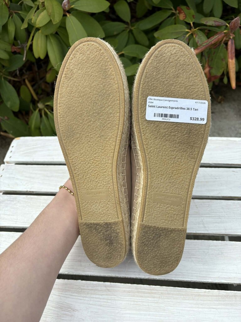 Saint Laurent Leather Whipstitch Trim Espadrilles - Size 38.5