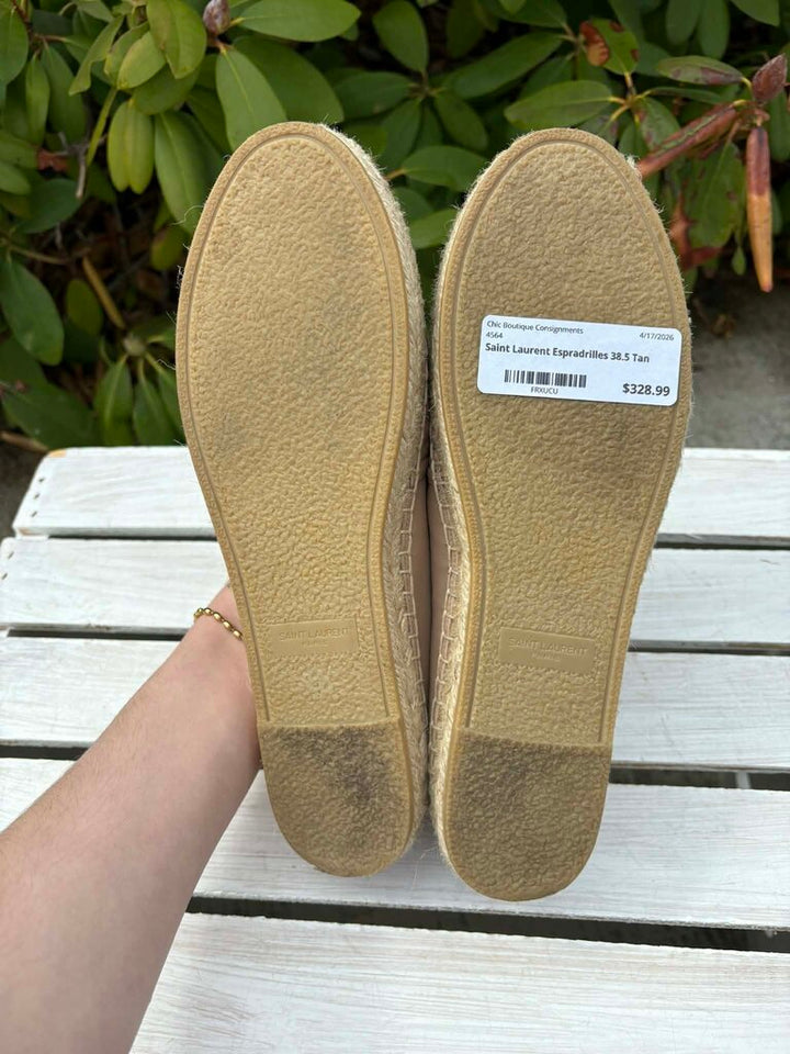 Saint Laurent Leather Whipstitch Trim Espadrilles - Size 38.5