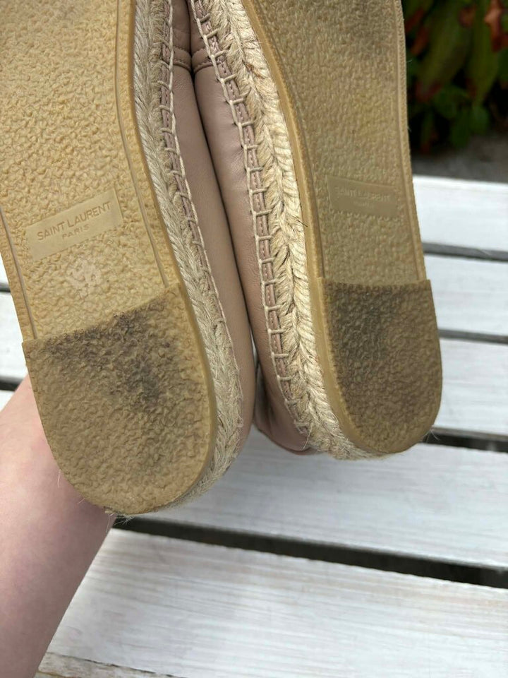 Saint Laurent Leather Whipstitch Trim Espadrilles - Size 38.5