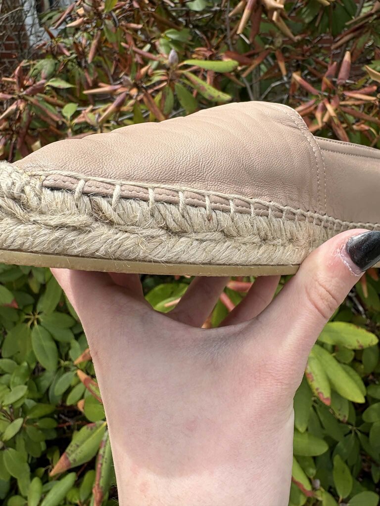 Saint Laurent Leather Whipstitch Trim Espadrilles - Size 38.5