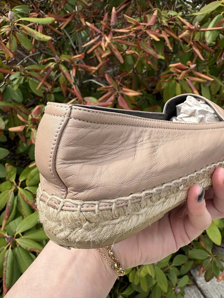 Saint Laurent Leather Whipstitch Trim Espadrilles - Size 38.5