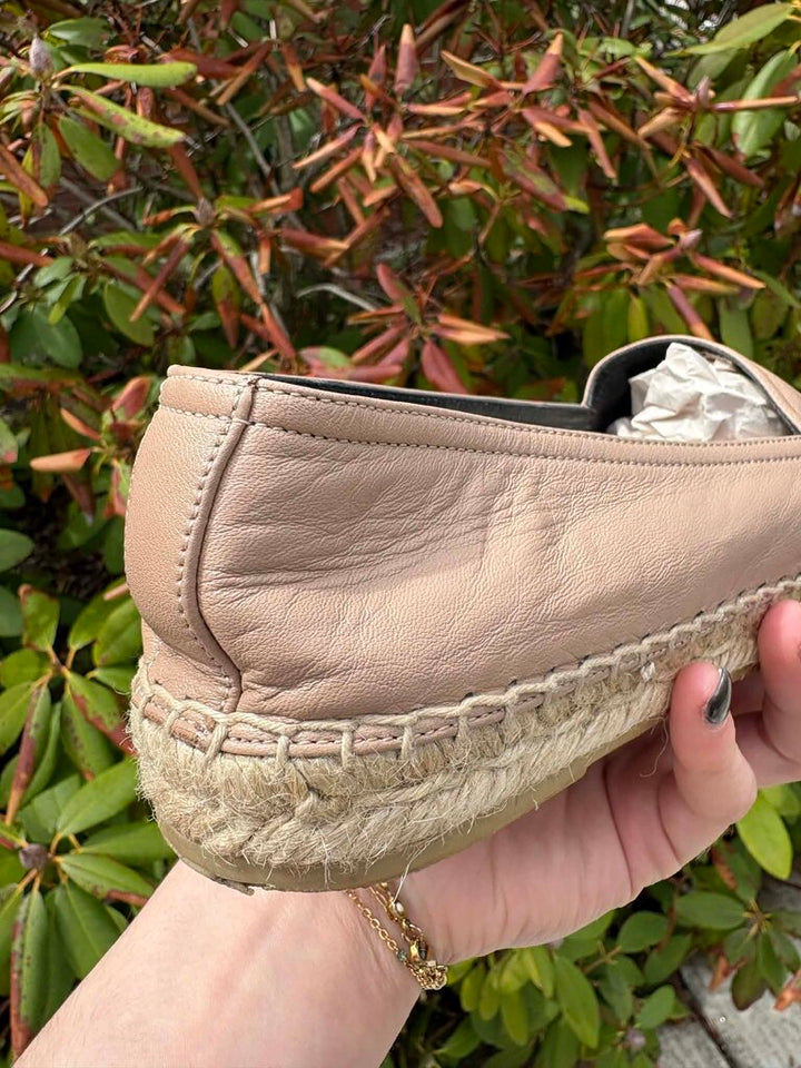Saint Laurent Leather Whipstitch Trim Espadrilles - Size 38.5