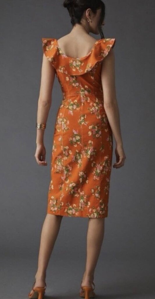 Anthropologie NWT Buttondown Dress in Orange Motif - Size Small P (Retails for $170)