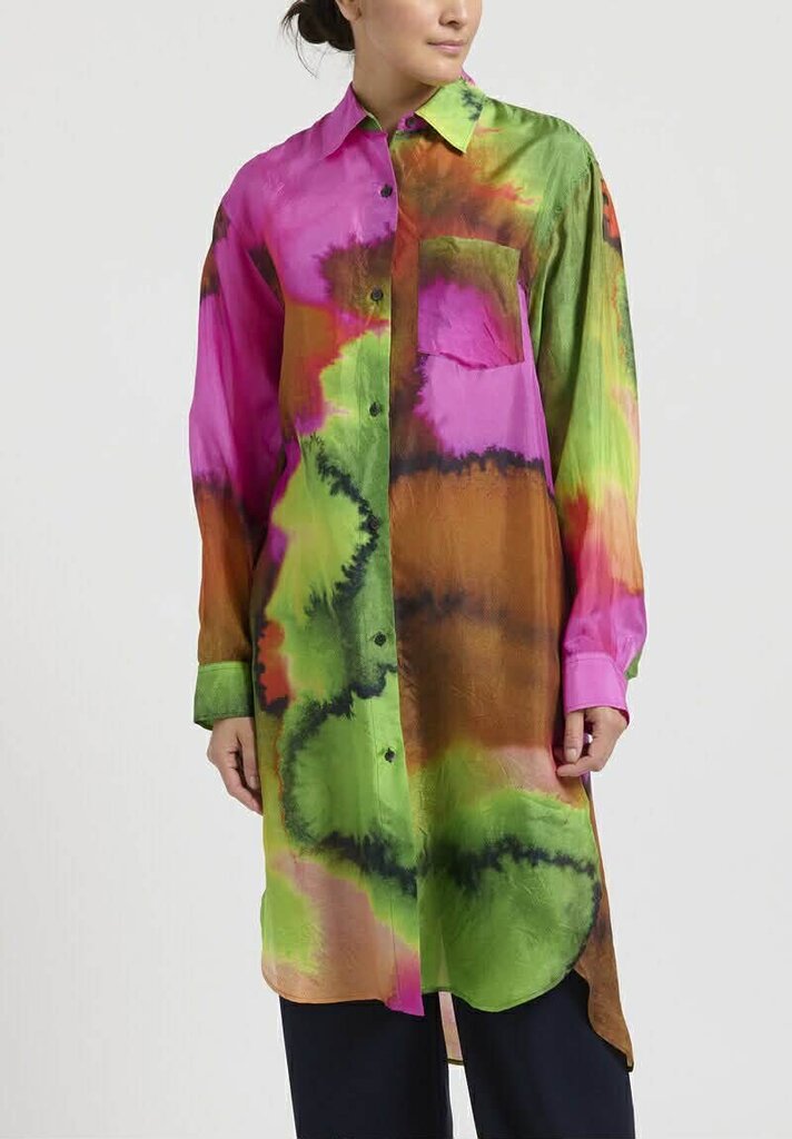 Dries Van Noten Silk Dayley Shirtdress in Fuchsia - Size XS