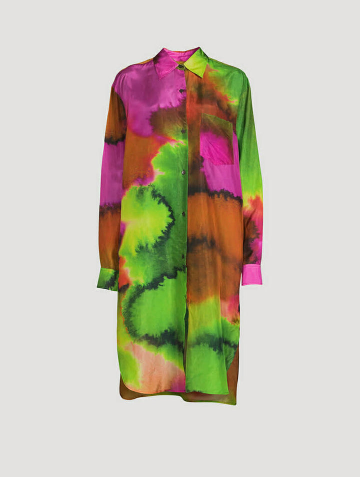 Dries Van Noten Silk Dayley Shirtdress in Fuchsia - Size XS