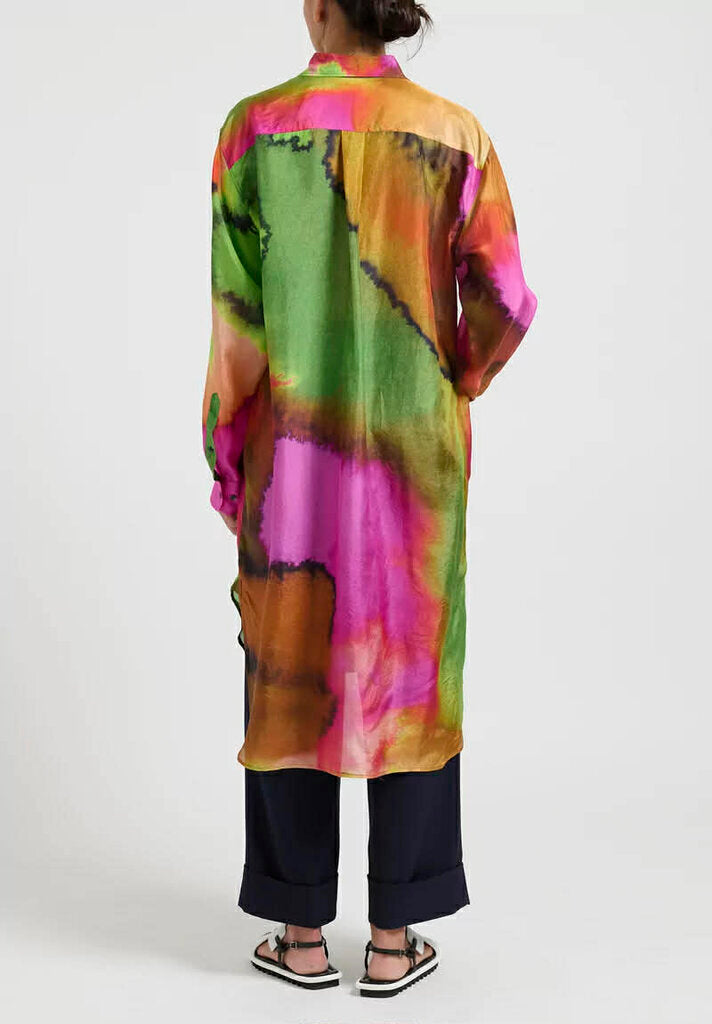 Dries Van Noten Silk Dayley Shirtdress in Fuchsia - Size XS