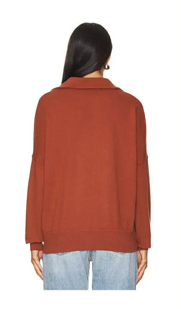 Perfectwhitetee French Terry Half Zip Pullover in Russet - Size Medium (retails for $158)