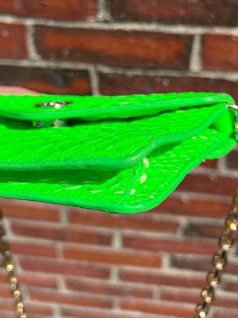 Tory Burch Neon Green Python Embossed Leather Miniature Crossbody Bag