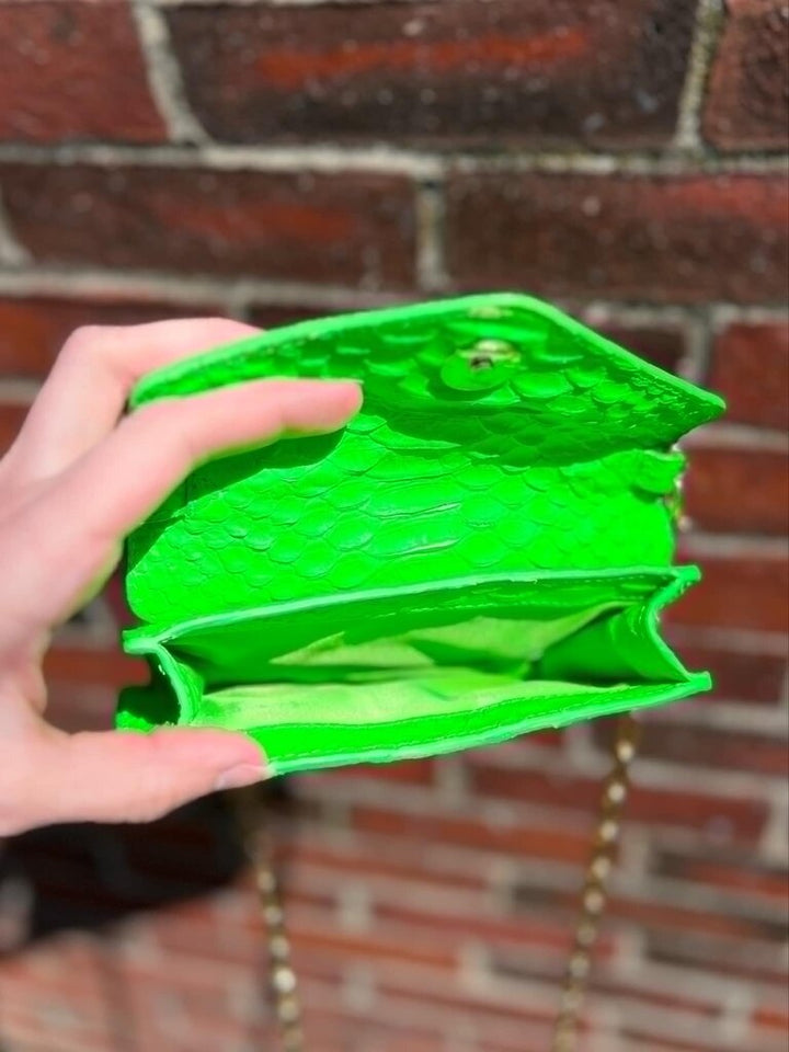 Tory Burch Neon Green Python Embossed Leather Miniature Crossbody Bag