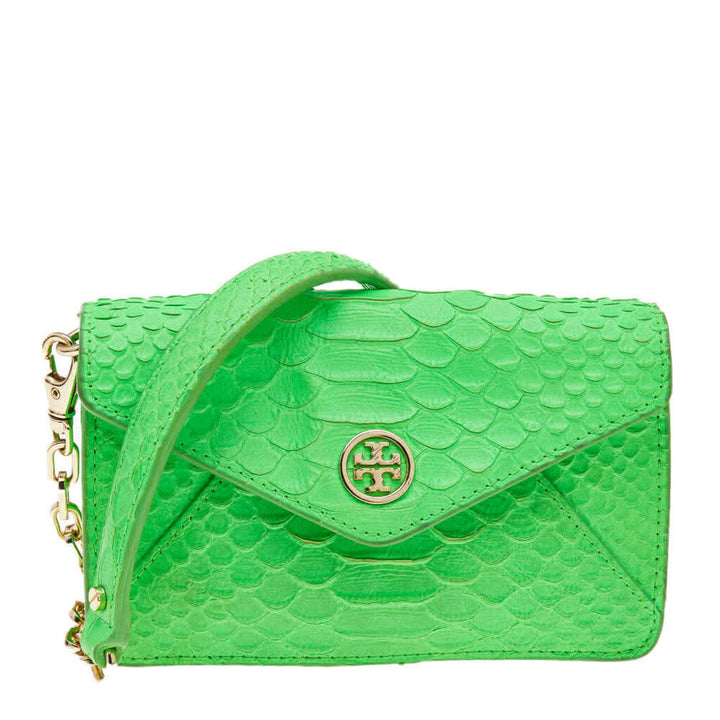Tory Burch Neon Green Python Embossed Leather Miniature Crossbody Bag