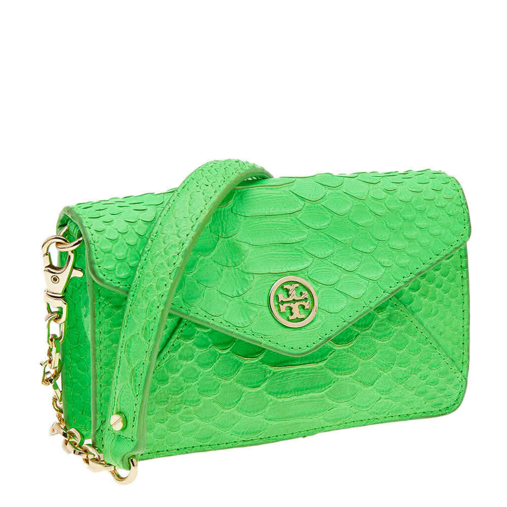 Tory Burch Neon Green Python Embossed Leather Miniature Crossbody Bag