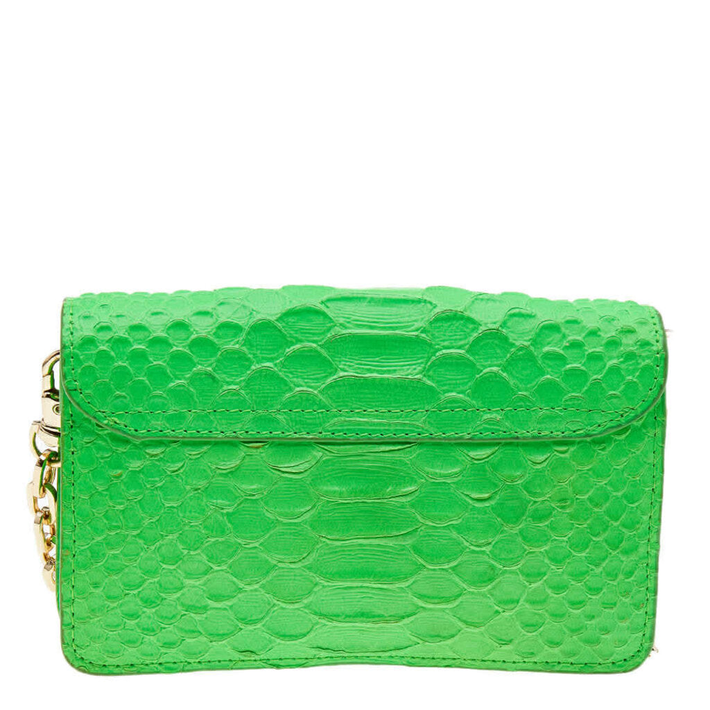Tory Burch Neon Green Python Embossed Leather Miniature Crossbody Bag