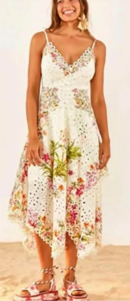 Farm Rio Delicate Forest Scarves Eyelet Midi Dress NWT - Size Large