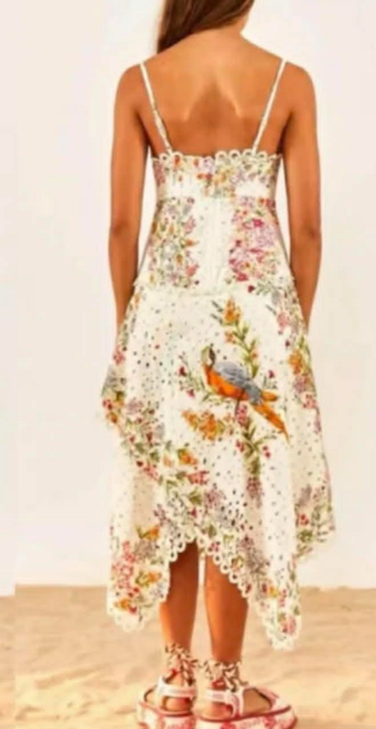 Farm Rio Delicate Forest Scarves Eyelet Midi Dress NWT - Size Large