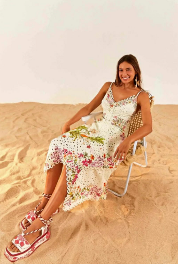 Farm Rio Delicate Forest Scarves Eyelet Midi Dress NWT - Size Large