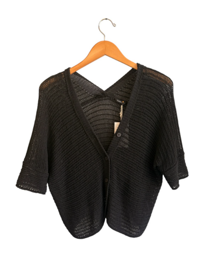 Transit Par-Such Slub Cotton Knit Short Sleeve Cardigan - Size Medium