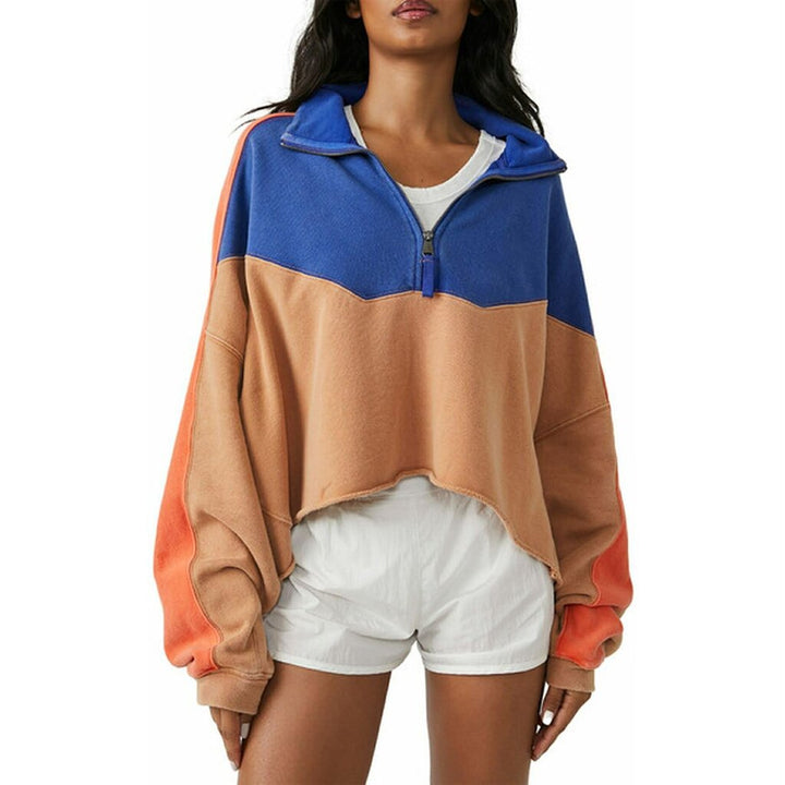 Free People Split Second Half Zip Pullover in Sapphire Combo - Size Medium
