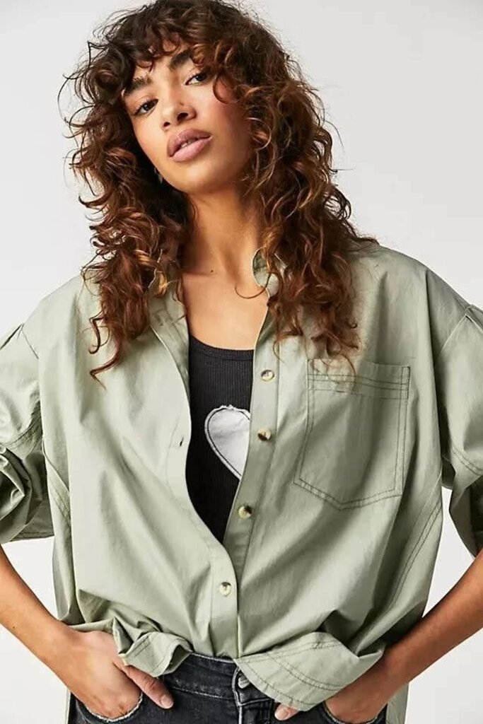 Free People Happy Hour Poplin Button-Up - Size XS