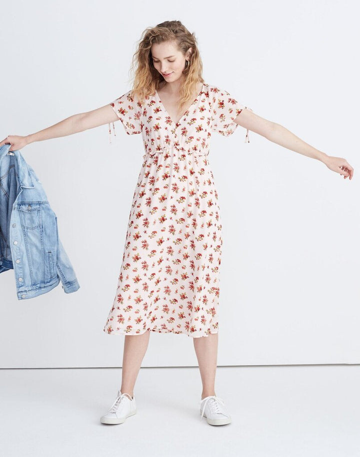 Madewell Tie-Sleeve Ruffle-Waist Midi Dress in Countryside Blooms - Size 2(Retails $138)